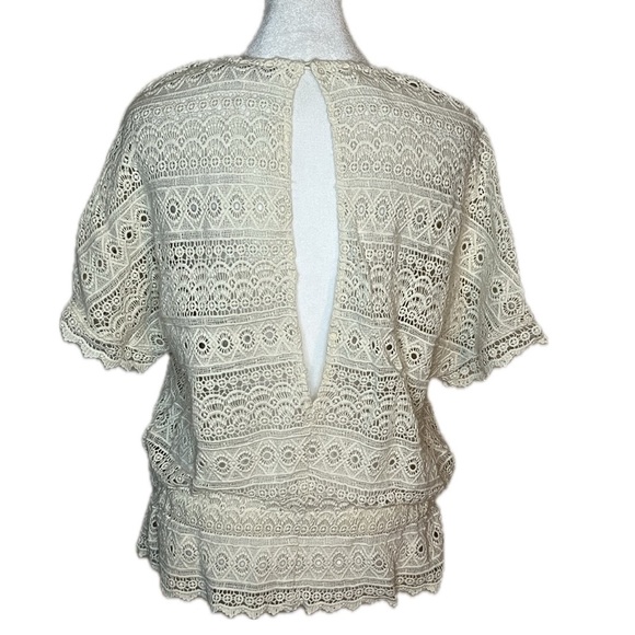 ZARA Trafaluc Ivory Crochet Lace Open-Back Blouse Top Medium - Picture 3 of 8